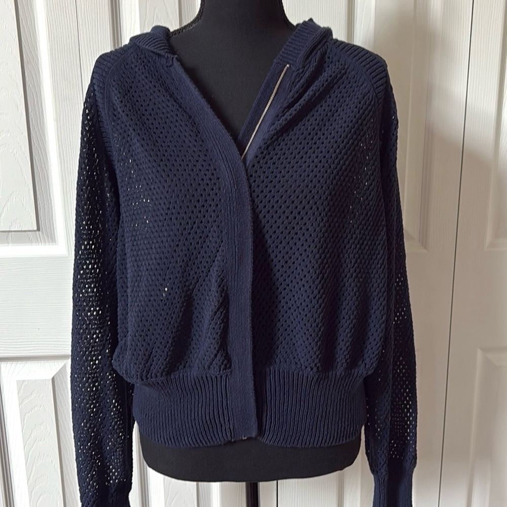 James Perse Open Stitch Zip Up Hooded Sweater